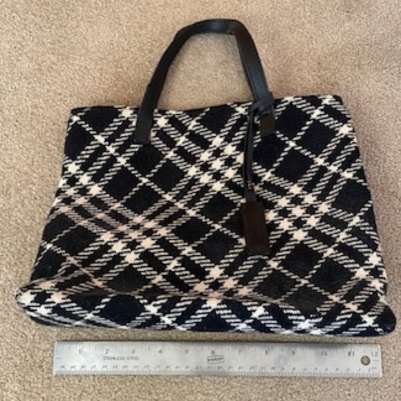 *Like New* Burberry London Wool Plaid Check Tote (Black and White) - Picture 4 of 5